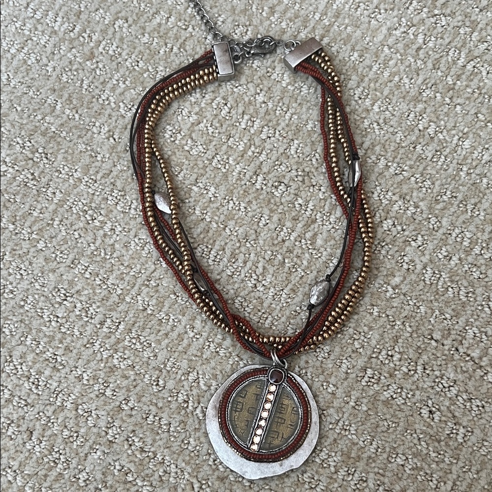 Chico’s Bohemian Multi-Strand Necklace with Silver and Gold Accents
